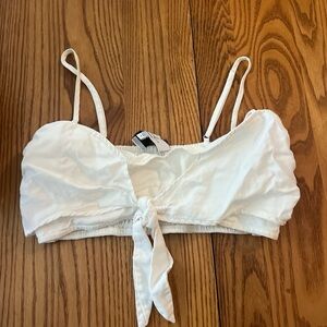 L'Academie White Ruched Tie-Front Camisole